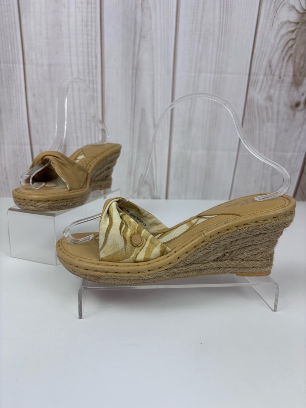 Born Drilles Espadrille Wedge Slide Sandals Leather Fabric Boho Slip-On Tan 8 - Picture 1 of 16